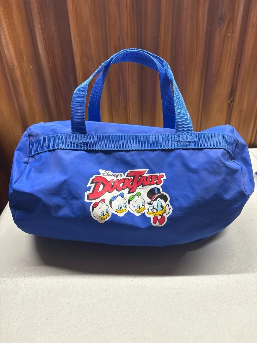 Vintage Disney Duck Tales Duffle Bag Blue Kids youth small 13” Long 1990s 90s